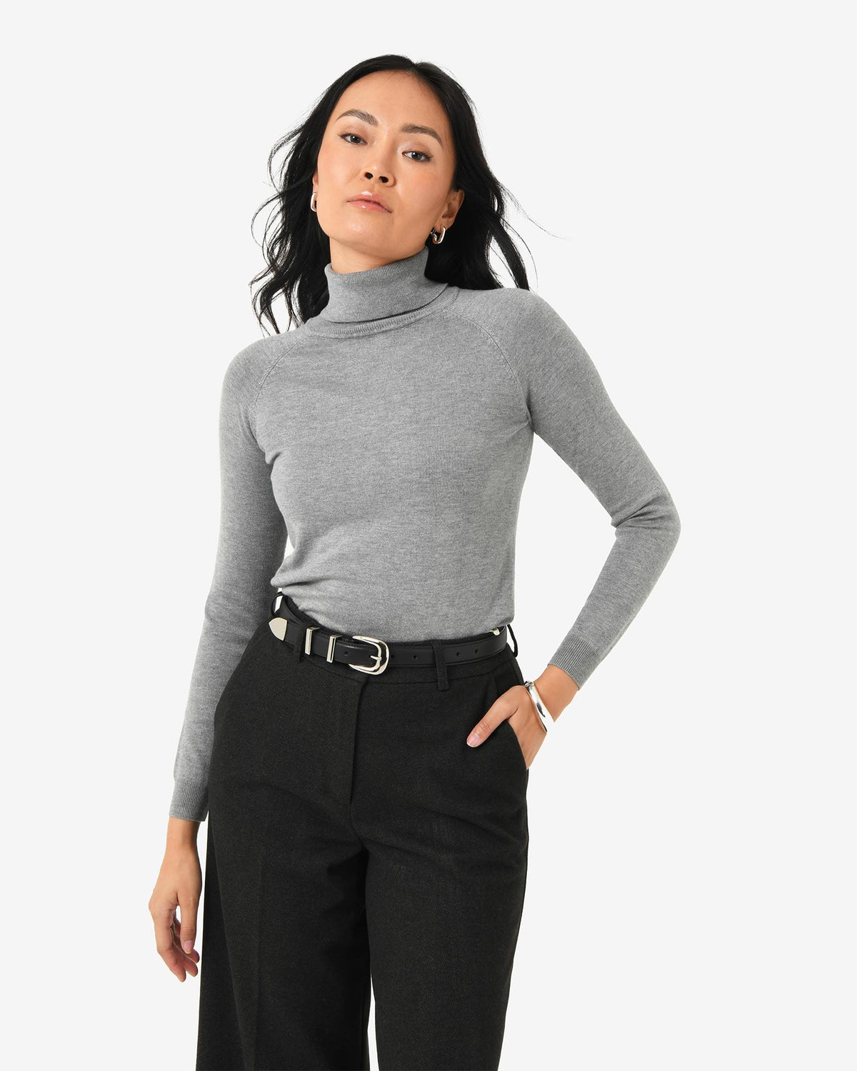 Clarisse Turtleneck Sweater in grey — close-up view 2