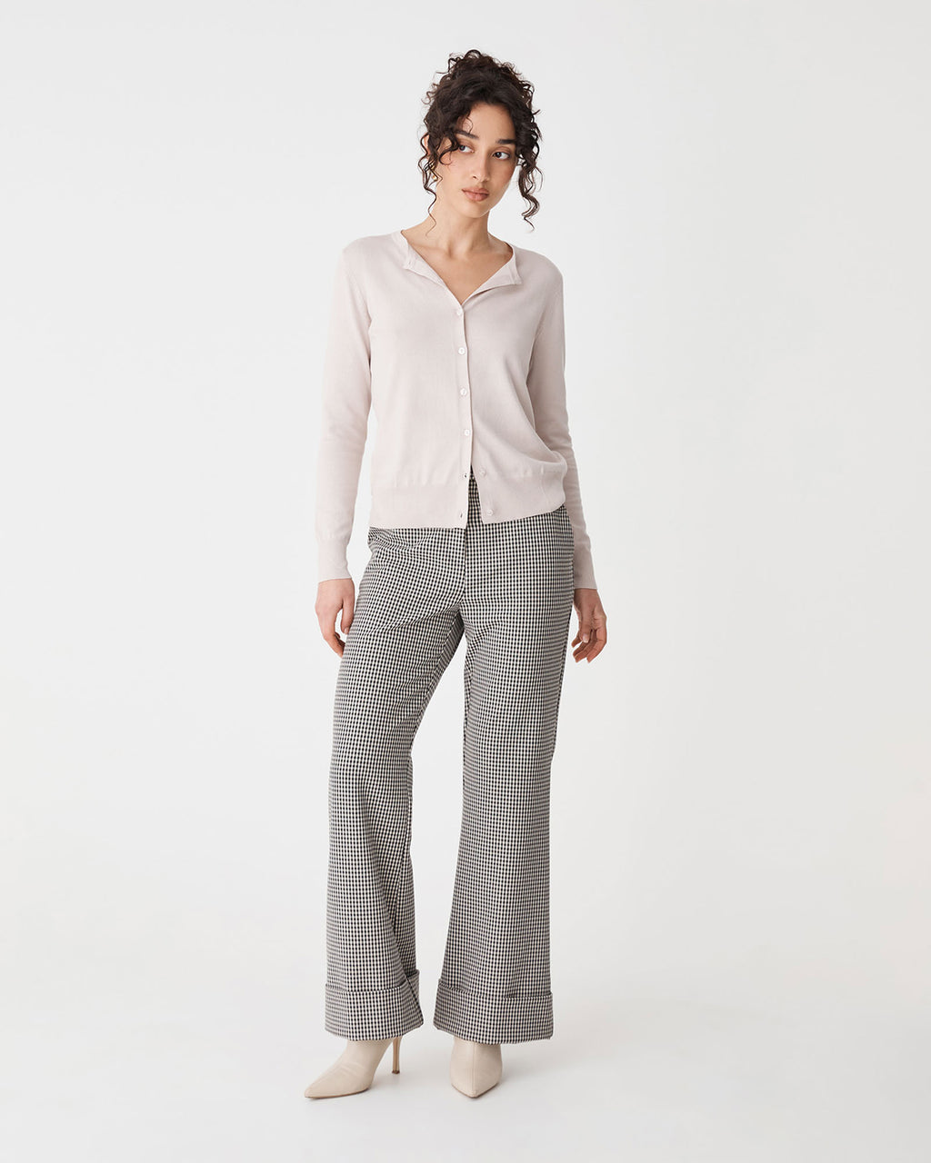 Joyce Knit Cardigan in beige — full-length view