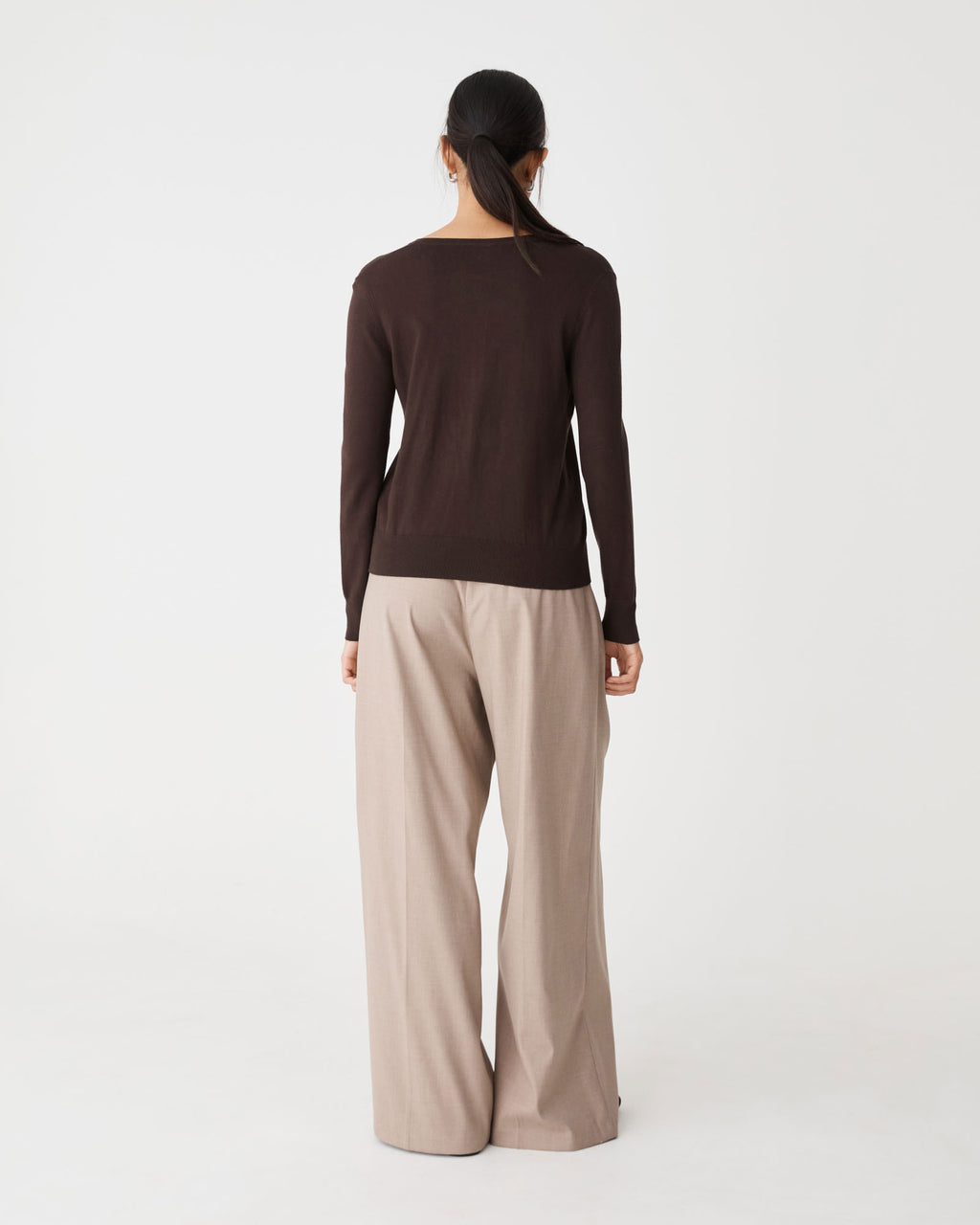 Joyce Knit Cardigan in dark chocolate — back view