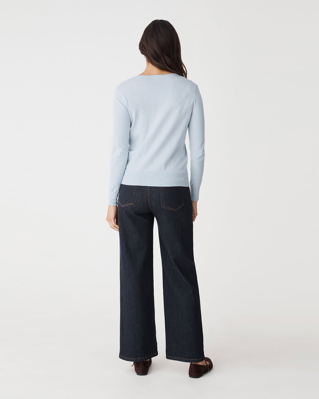 Joyce Knit Cardigan in dusk blue — back view