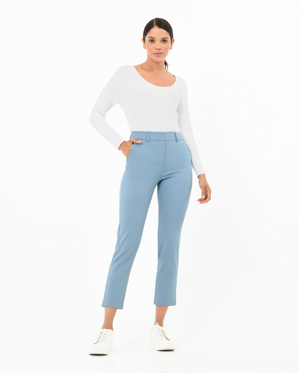 Safira High-Waist Trousers in air blue — full-length view