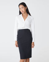 Lila V-Neck Satin Blouse in ivory — close-up view
