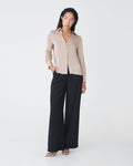 Lila V-Neck Satin Blouse in sand — full-length view
