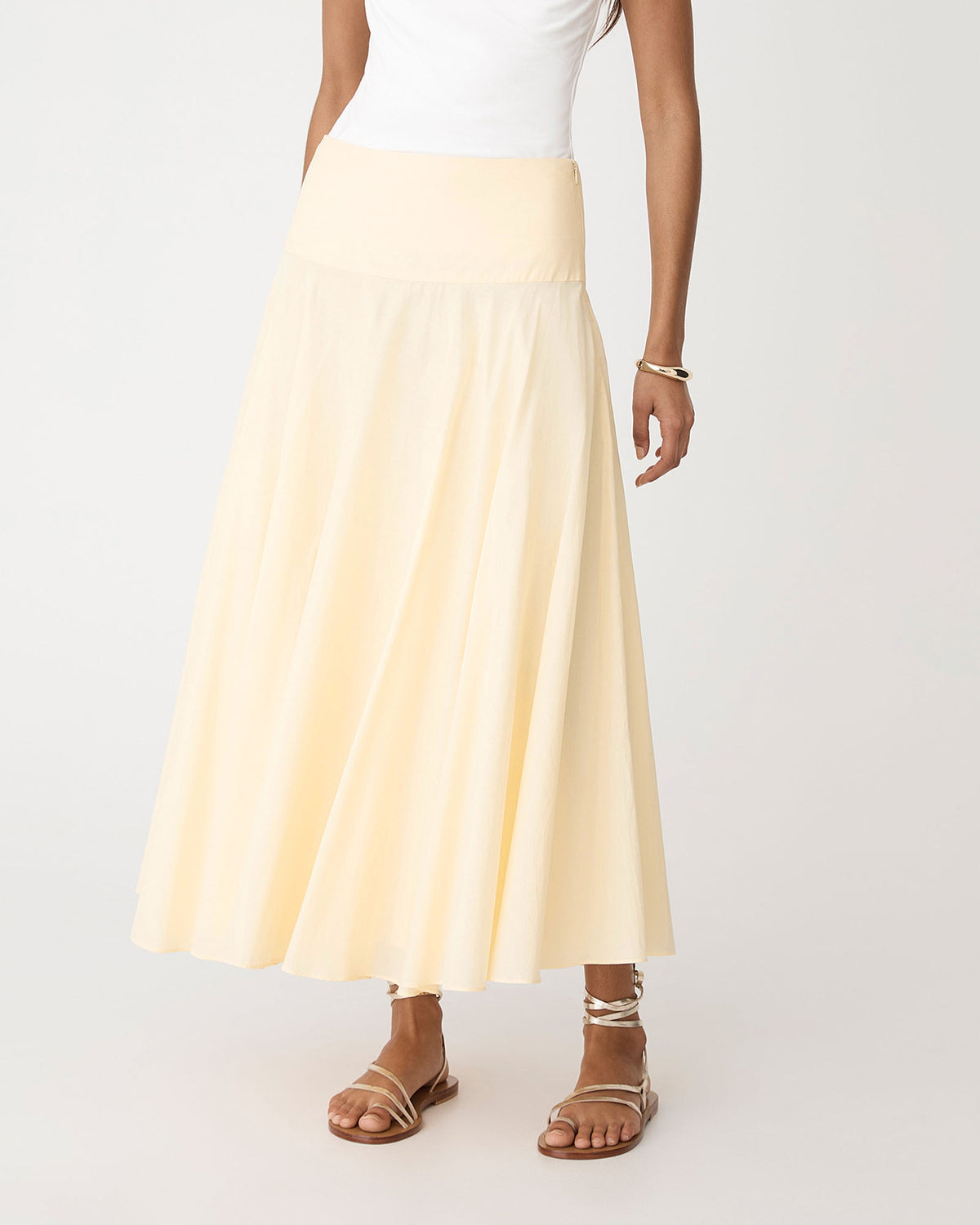 Deb Cotton Midi Full Skirt in butter yellow — close-up view