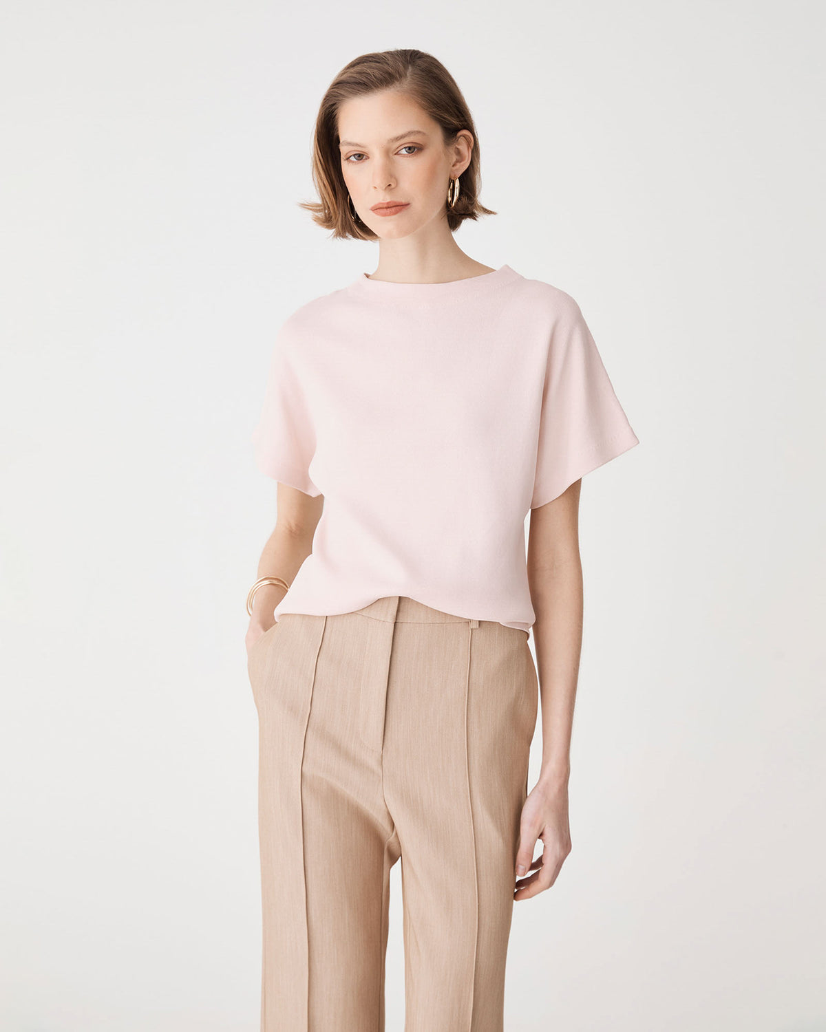 Jemma Relaxed Knit Top in blush pink — fabric detail 2