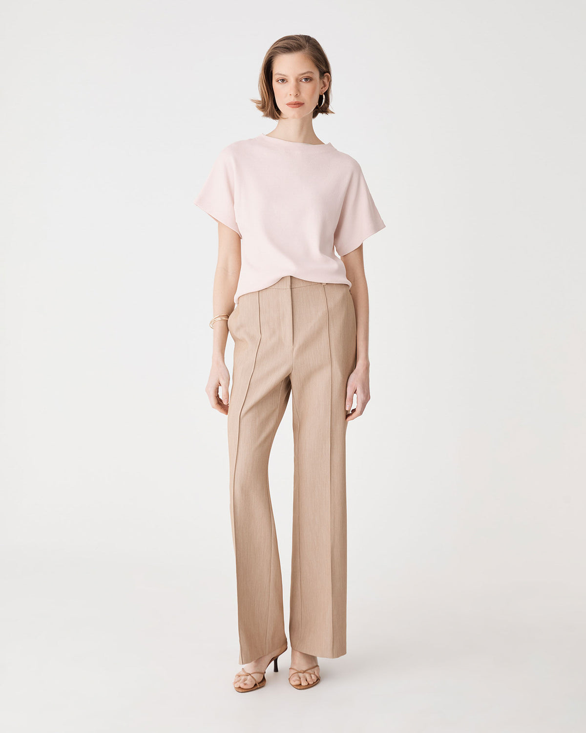 Jemma Relaxed Knit Top in blush pink — full-length view