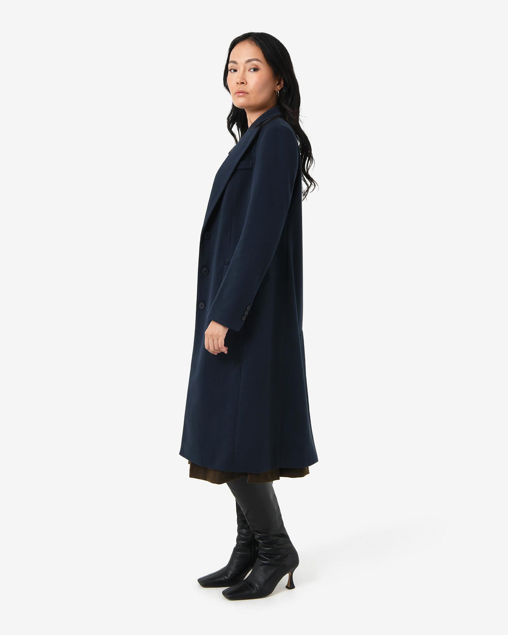 Cassandra Tailored Coat in navy — side view