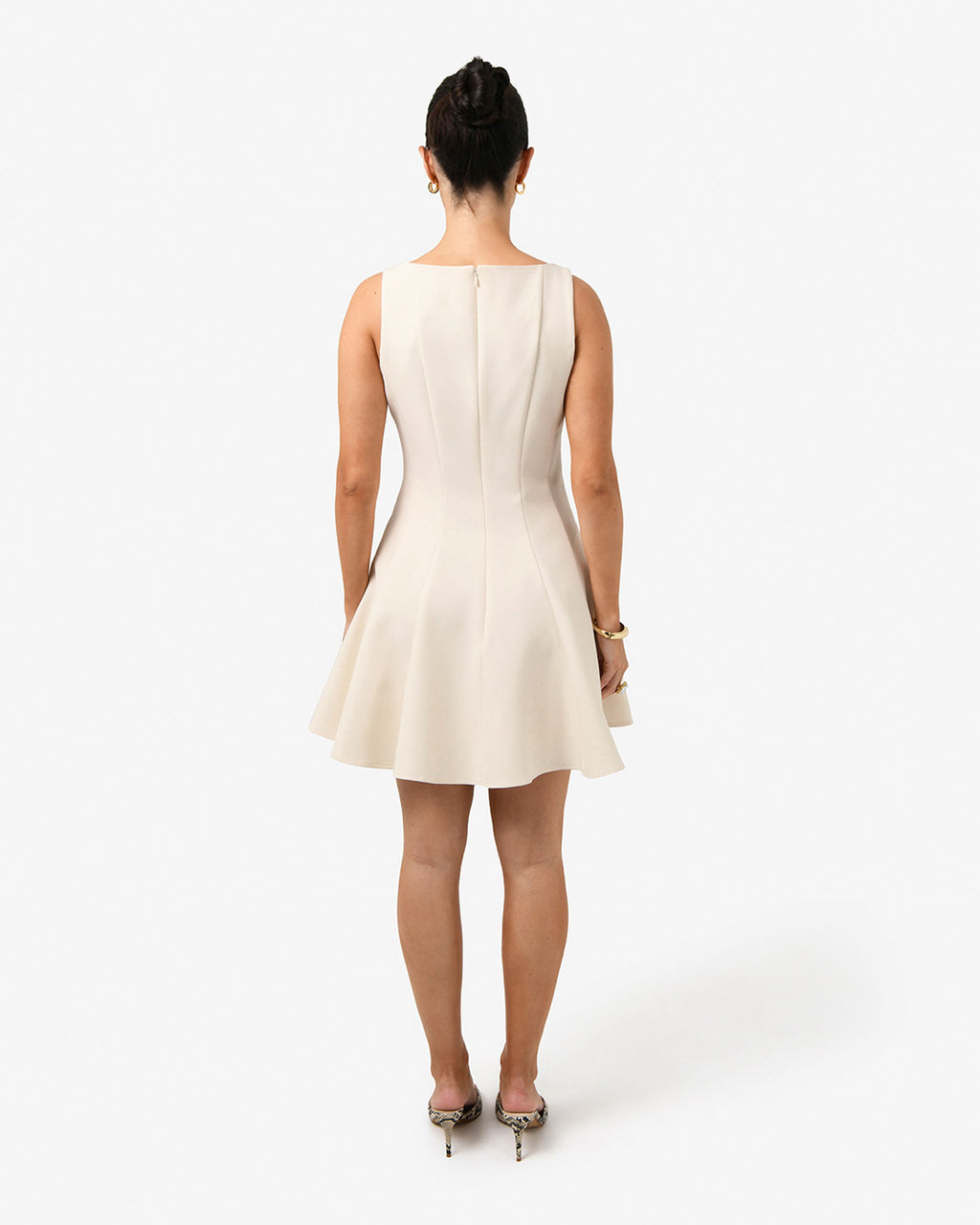 Sandy Panel Mini Dress in cream — back view