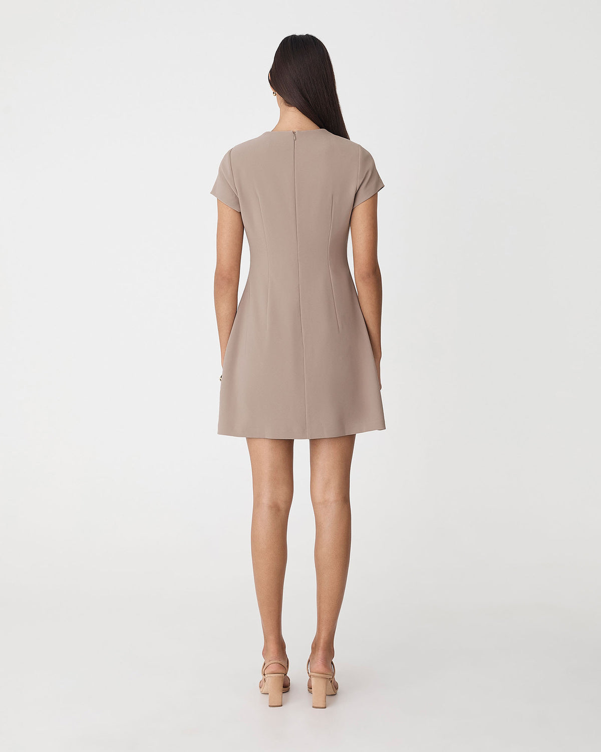Hannah Tailored Mini Dress in mocha — back view