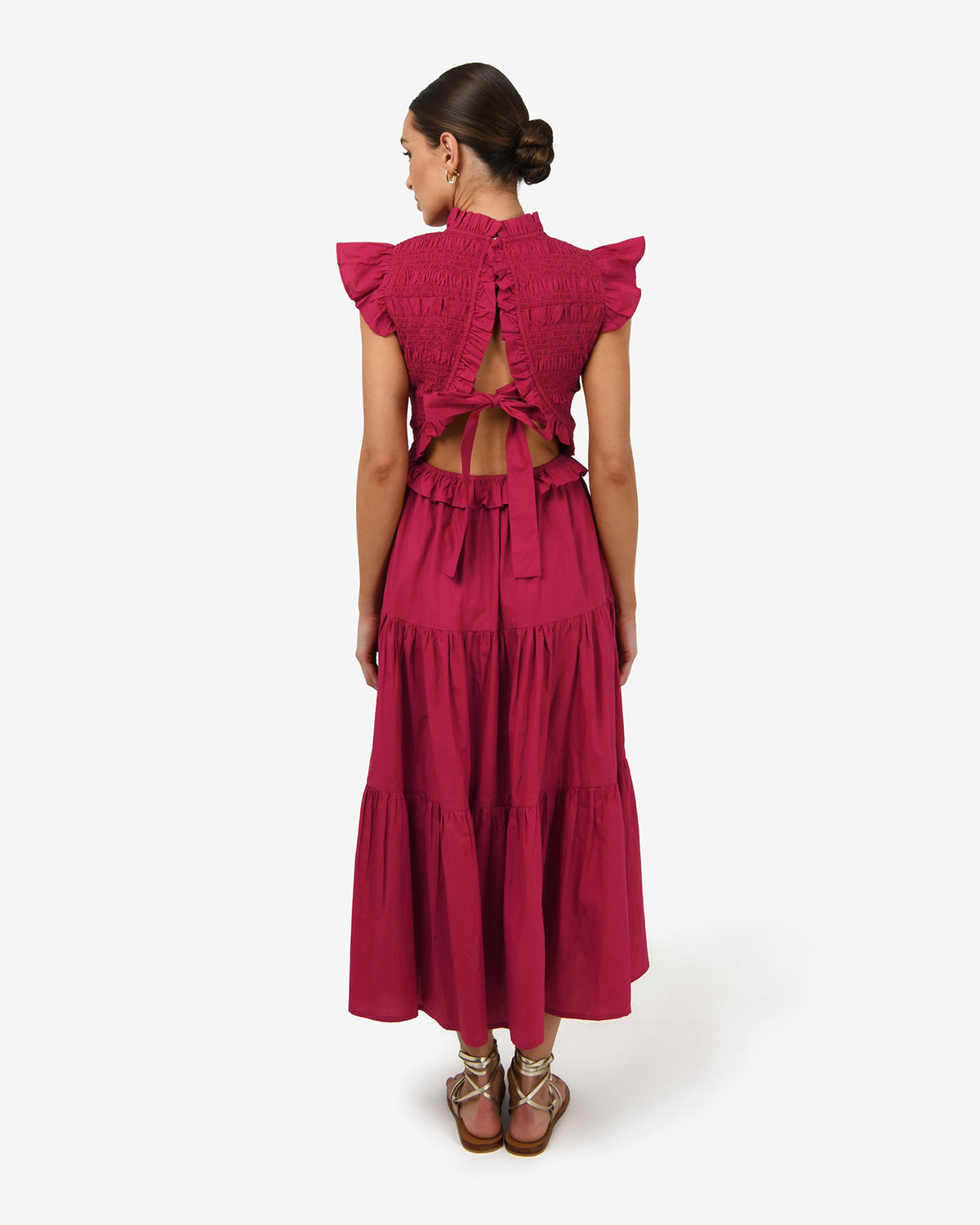 Gia Cotton Poplin Dress in crimson — back view