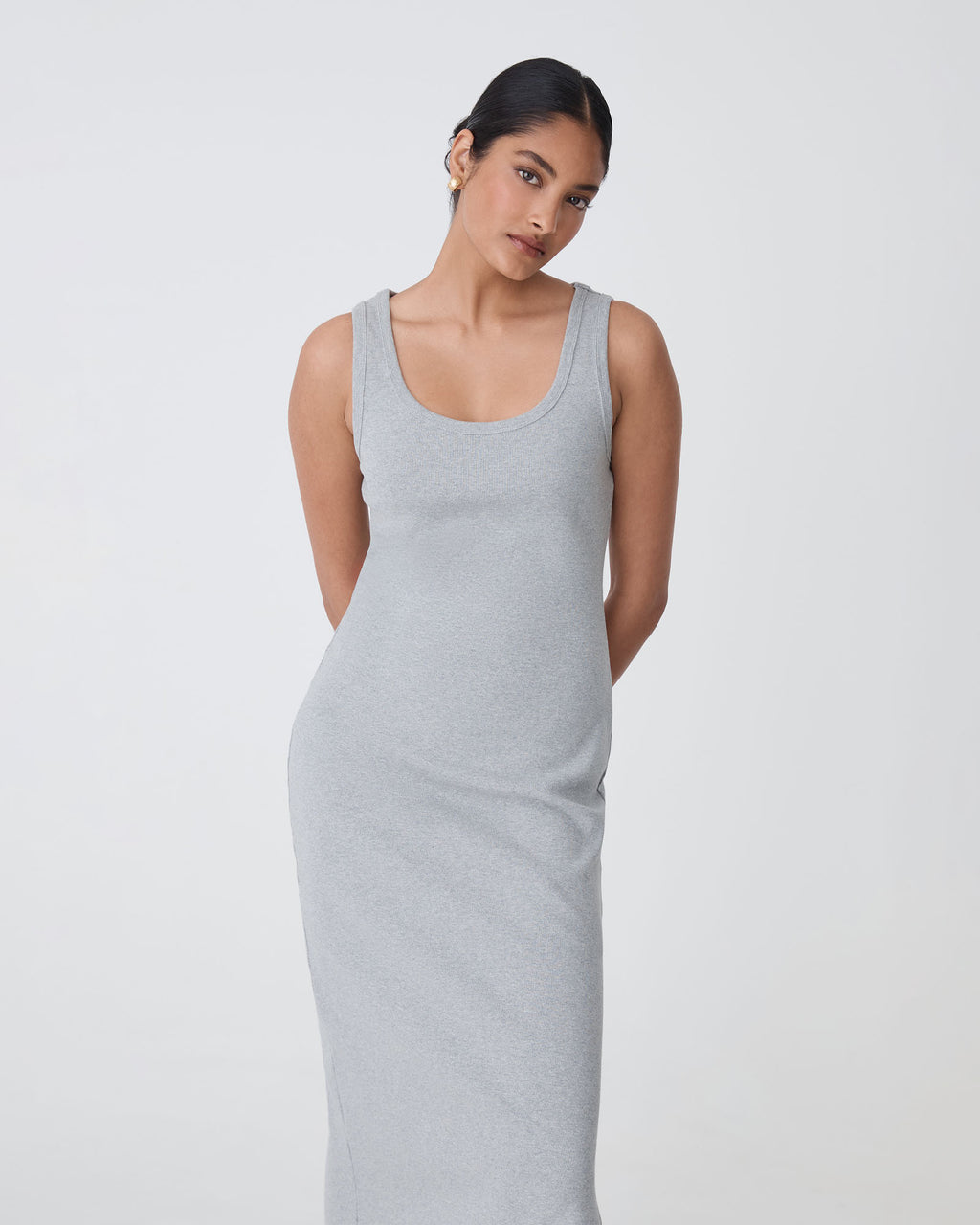 Devin Cotton Knit Dress in grey — close-up view
