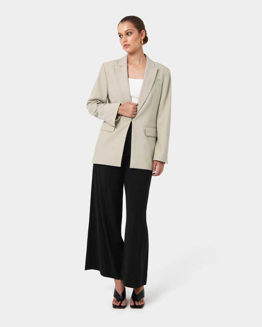 Sonique Tailored Blazer in sand — full-length view 2