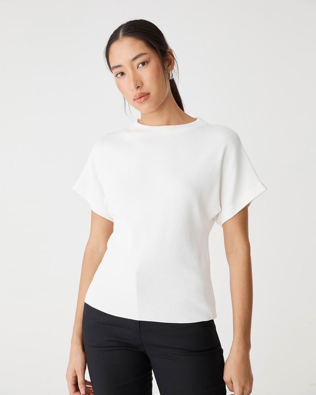 Jemma Relaxed Knit Top in ivory — close-up view