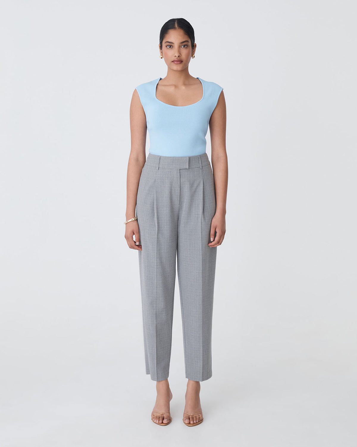 Kris Tapered Leg Pants in grey check — full-length view