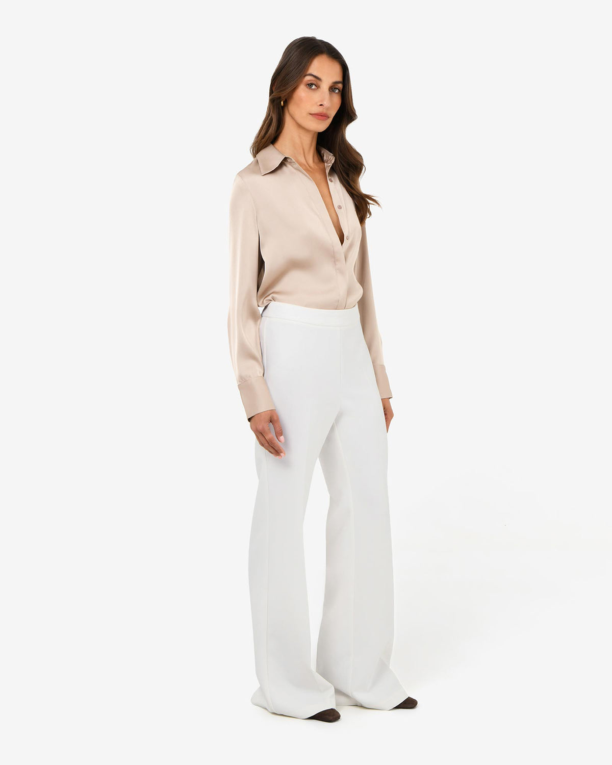 Belmore Crepe Flared Pants in snow — side view