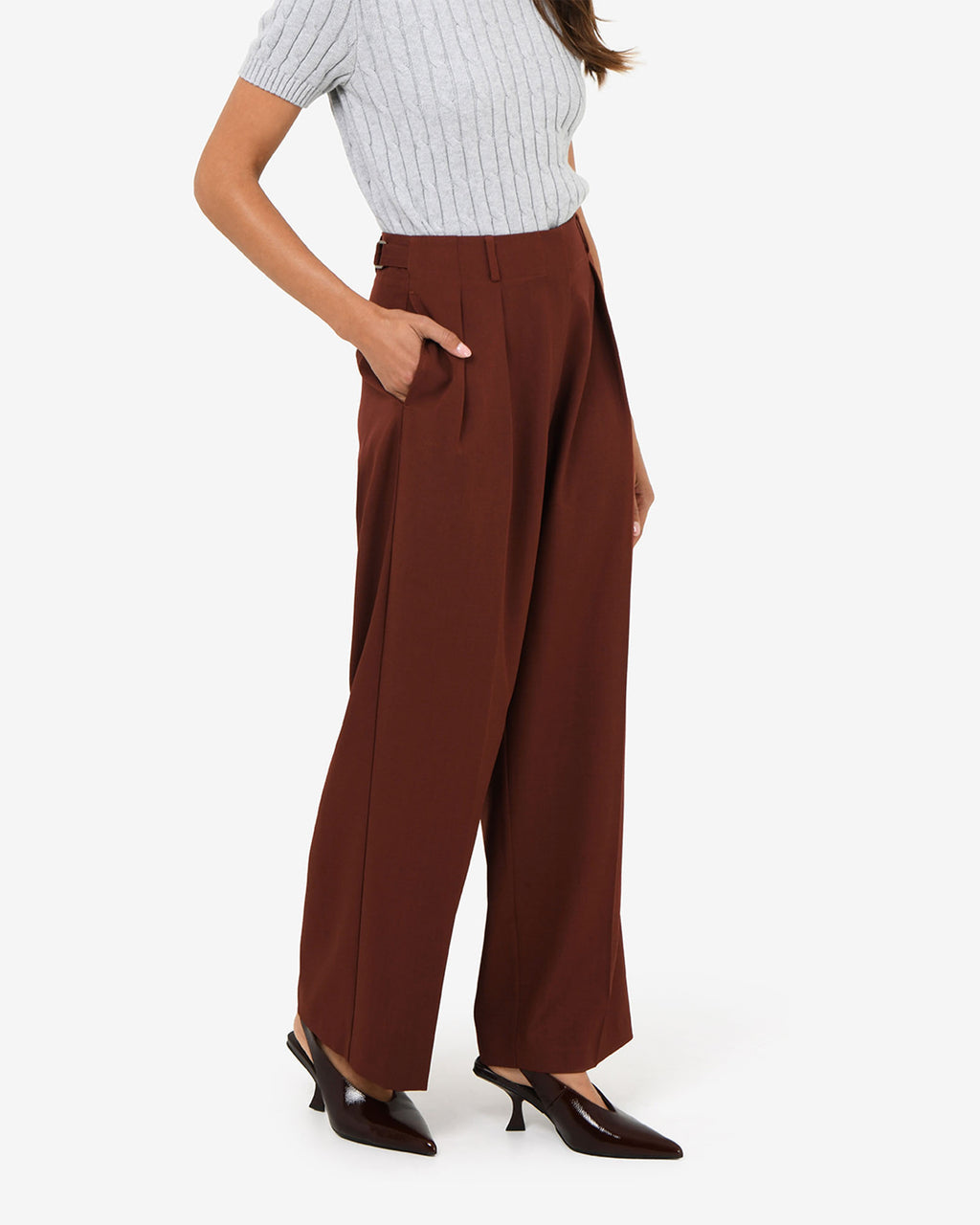 Abel Adjustable Waist Pants in clay — side view