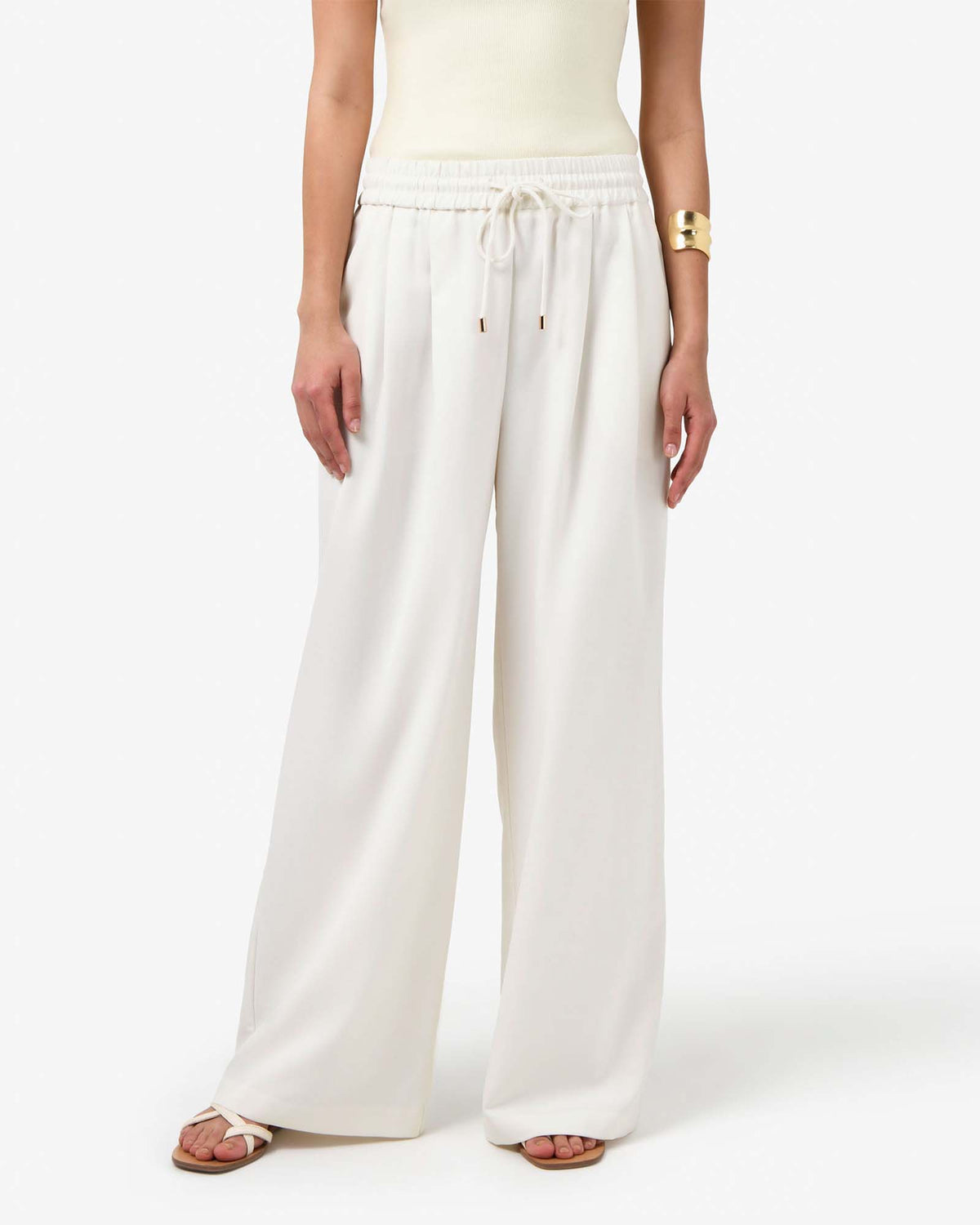 Amera Elastic Waist Pants in tofu — close-up view