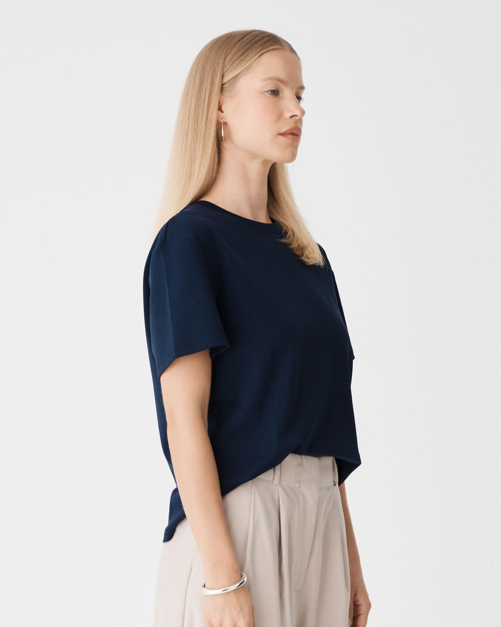 May Relaxed Cotton T-shirt in navy — side view
