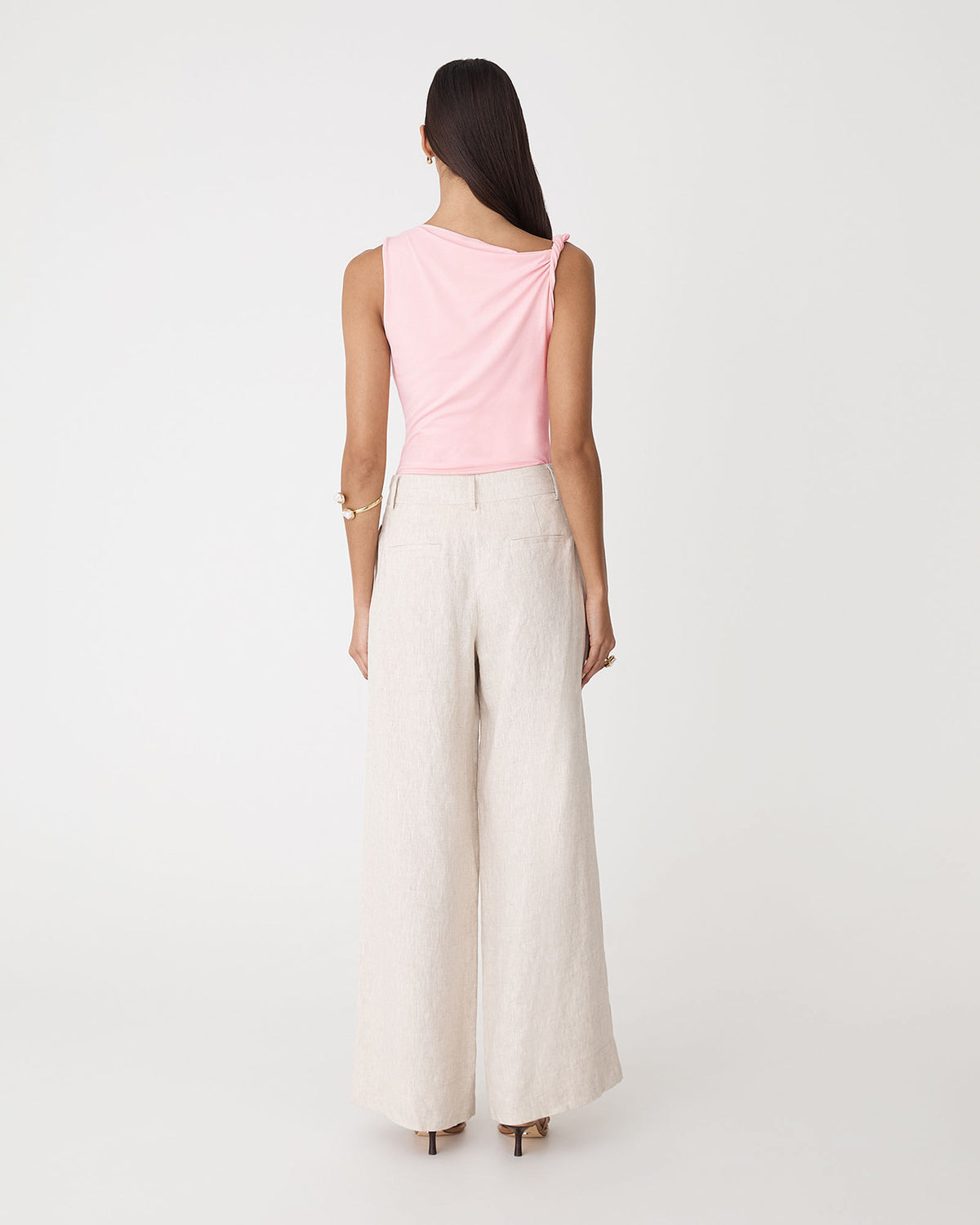 Cici Bamboo Twist Shoulder Top in pink — back view