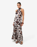 Hazel Printed Halter Neck Top in brown retro — full-length view