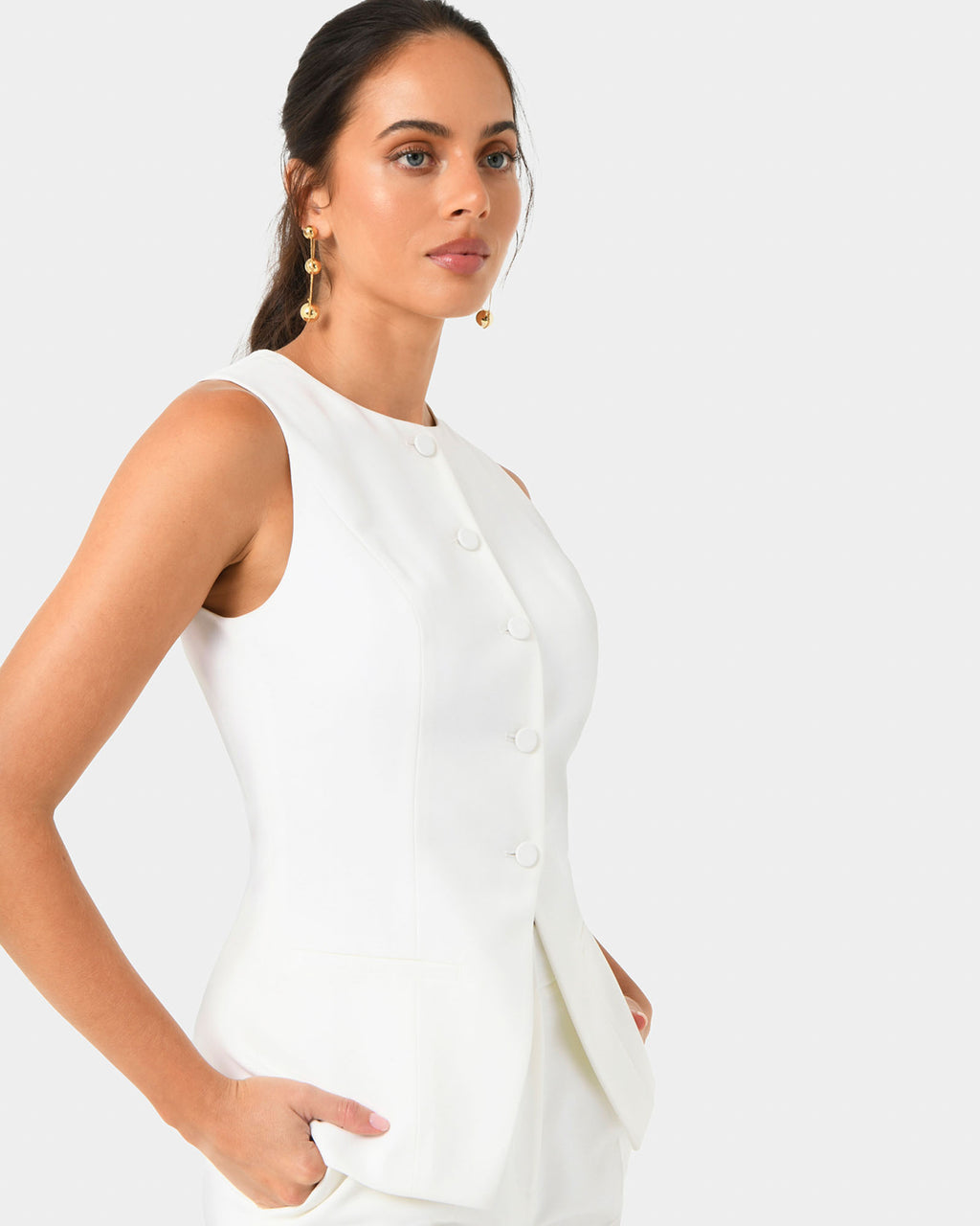 Nikki Longline Vest in ivory — side view