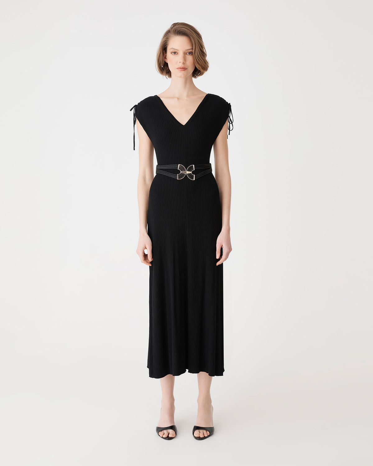 Briony Lyocell Rib Knit Dress in black — full-length view 2