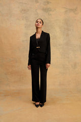 Veronica Button Crepe Pants in black — full-length view 2