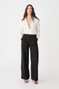 Melanie 2 Straight Leg Pants in black, front view worn with a cream spotted shirt