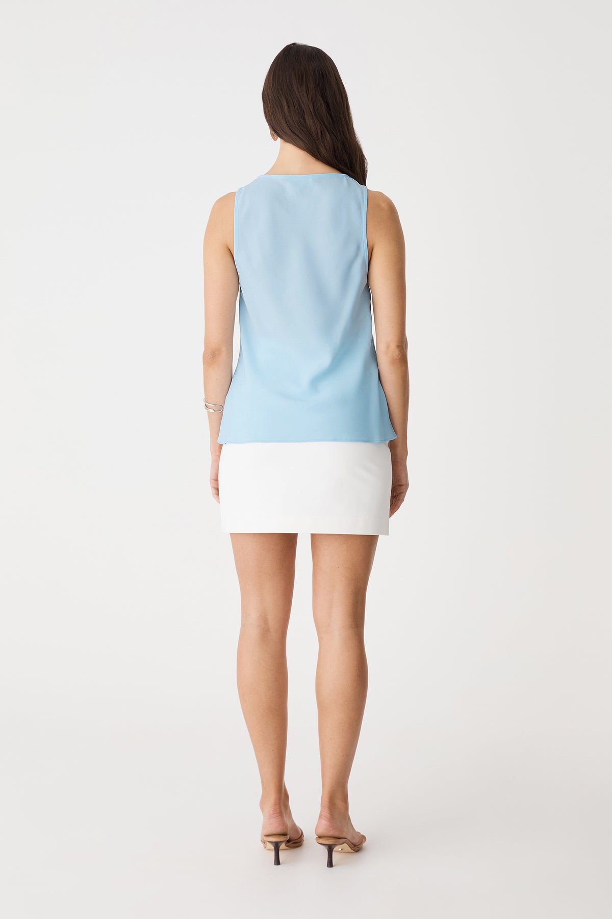 Back view of the sky blue Misha Cowl Neck Top