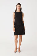 Melanie 2 Tailored Top in black, front view worn with matching black skirt