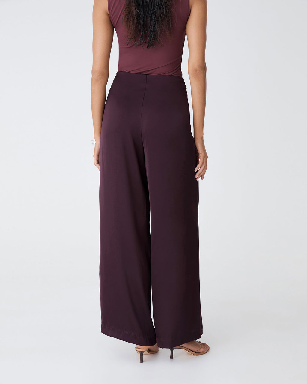 Asma Satin Wide Leg Pants in ganache — back view