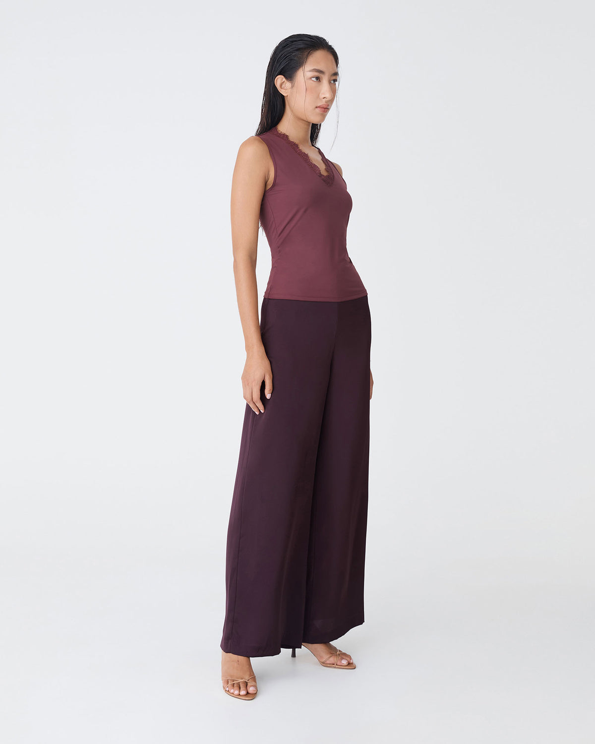 Asma Satin Wide Leg Pants in ganache — side view