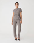 Loretta Straight Check Pants in latte check — full-length view