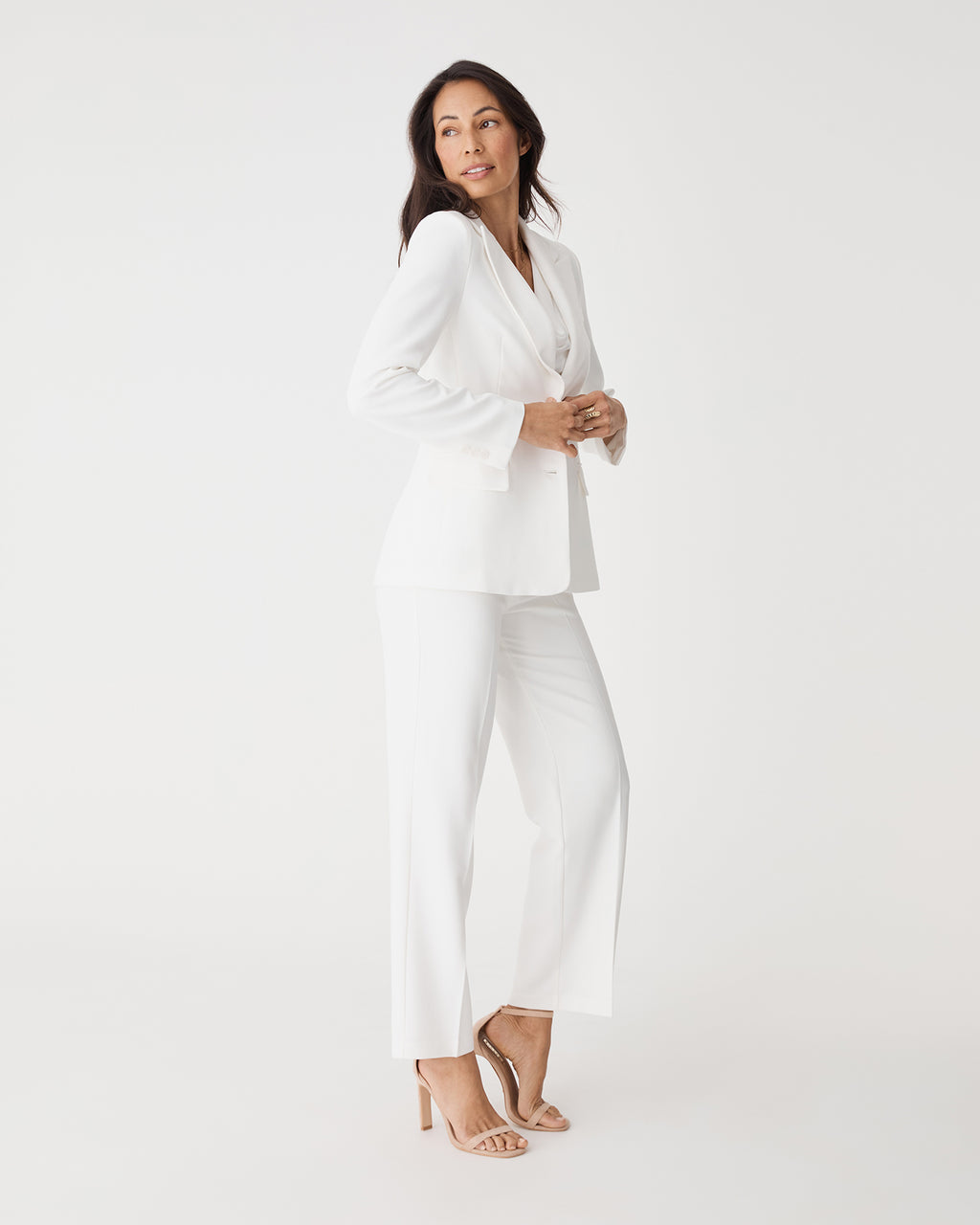 Jennifer Straight Leg Pants in ivory — side view