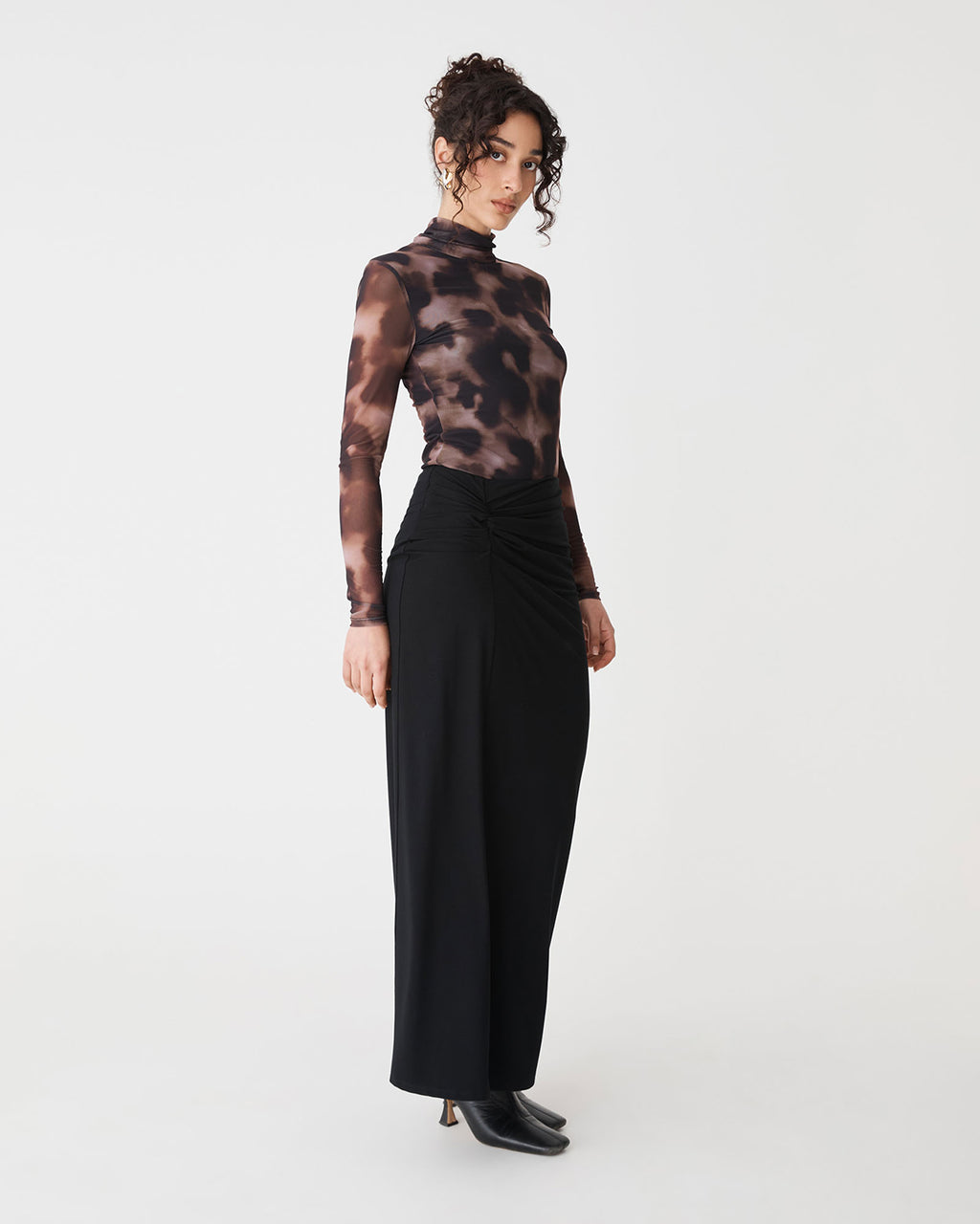 Dasha Ruched Bamboo Skirt in black — side view