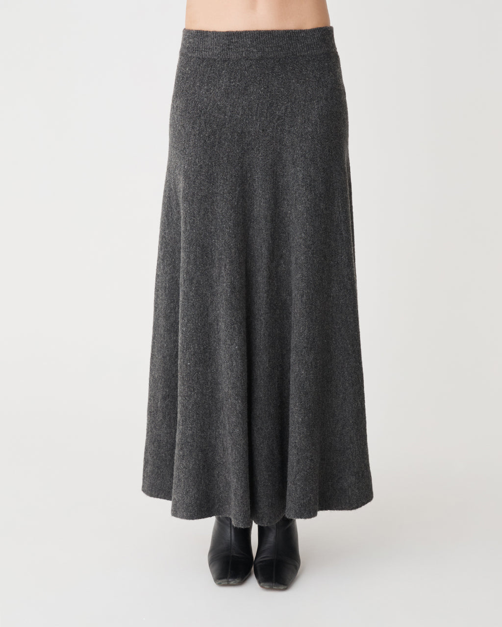 Gina A-Line Knit Skirt in charcoal — close-up view 2