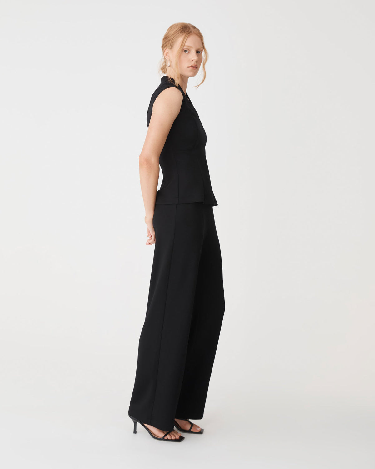 Juno V-Neck Ponte Top in black — side view