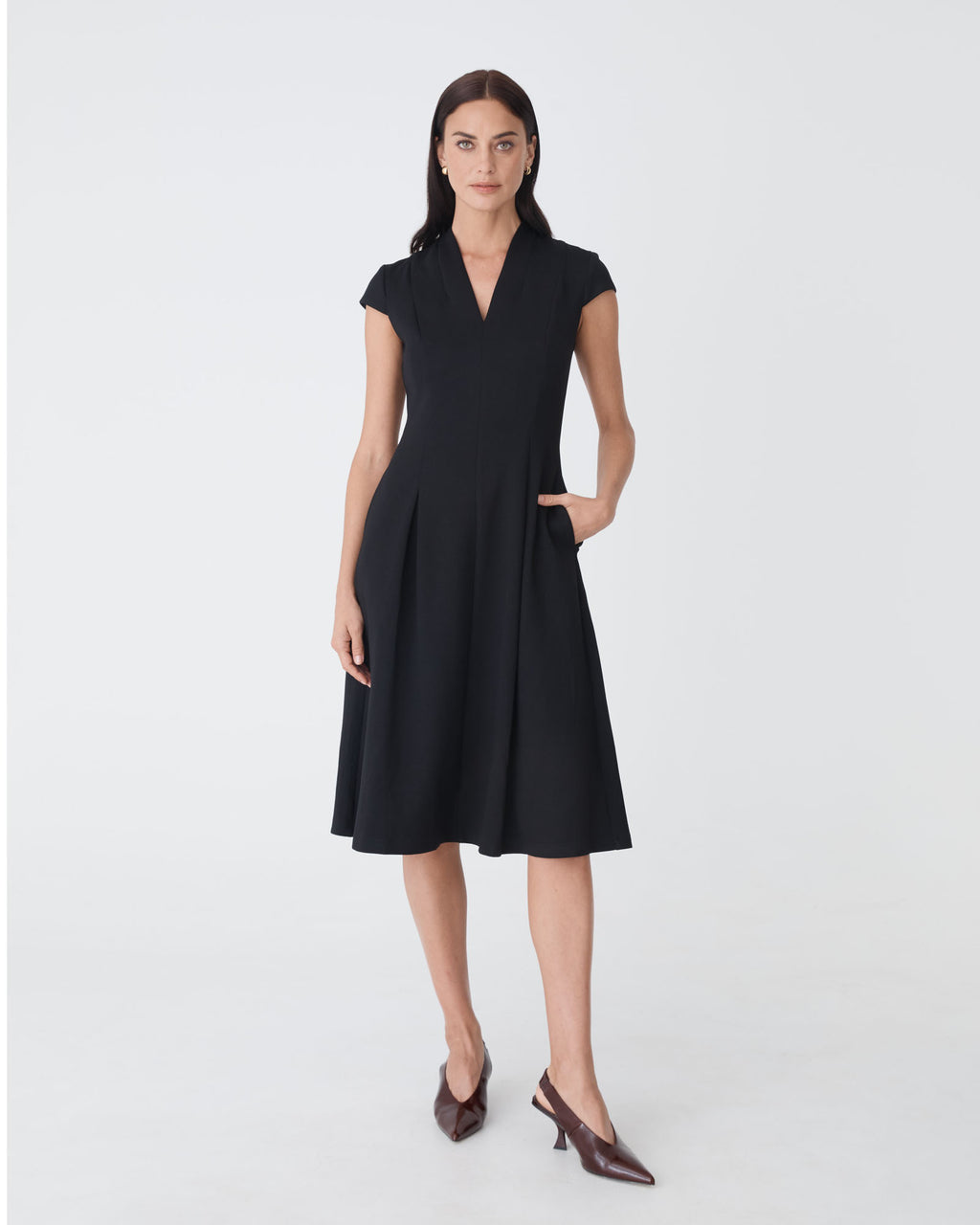 Juno Panel Ponte Dress in black — full-length view 2