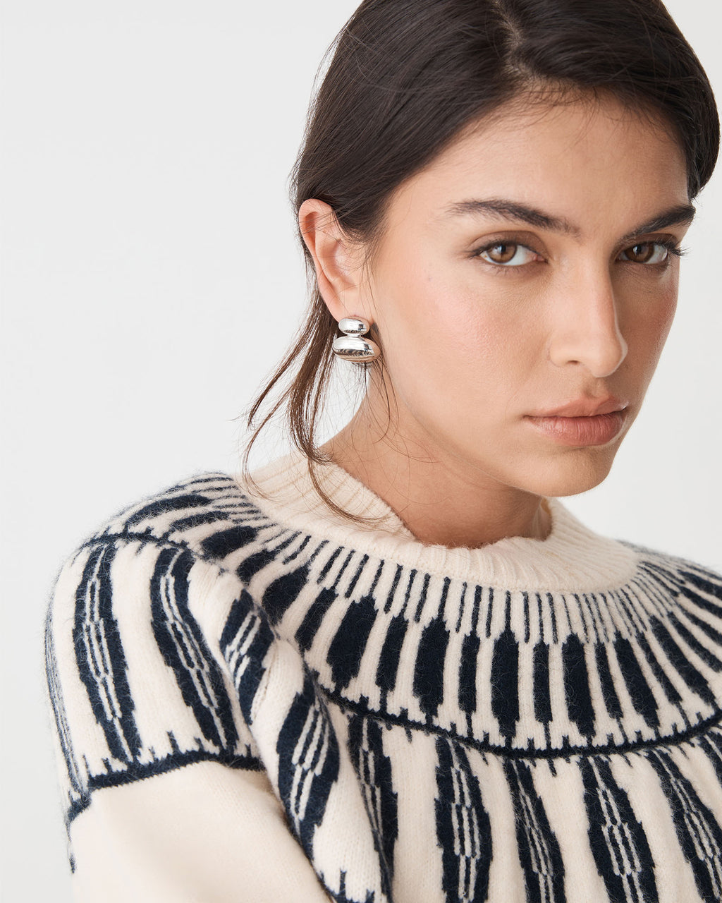 Lia Stud Earrings in silver — fabric detail