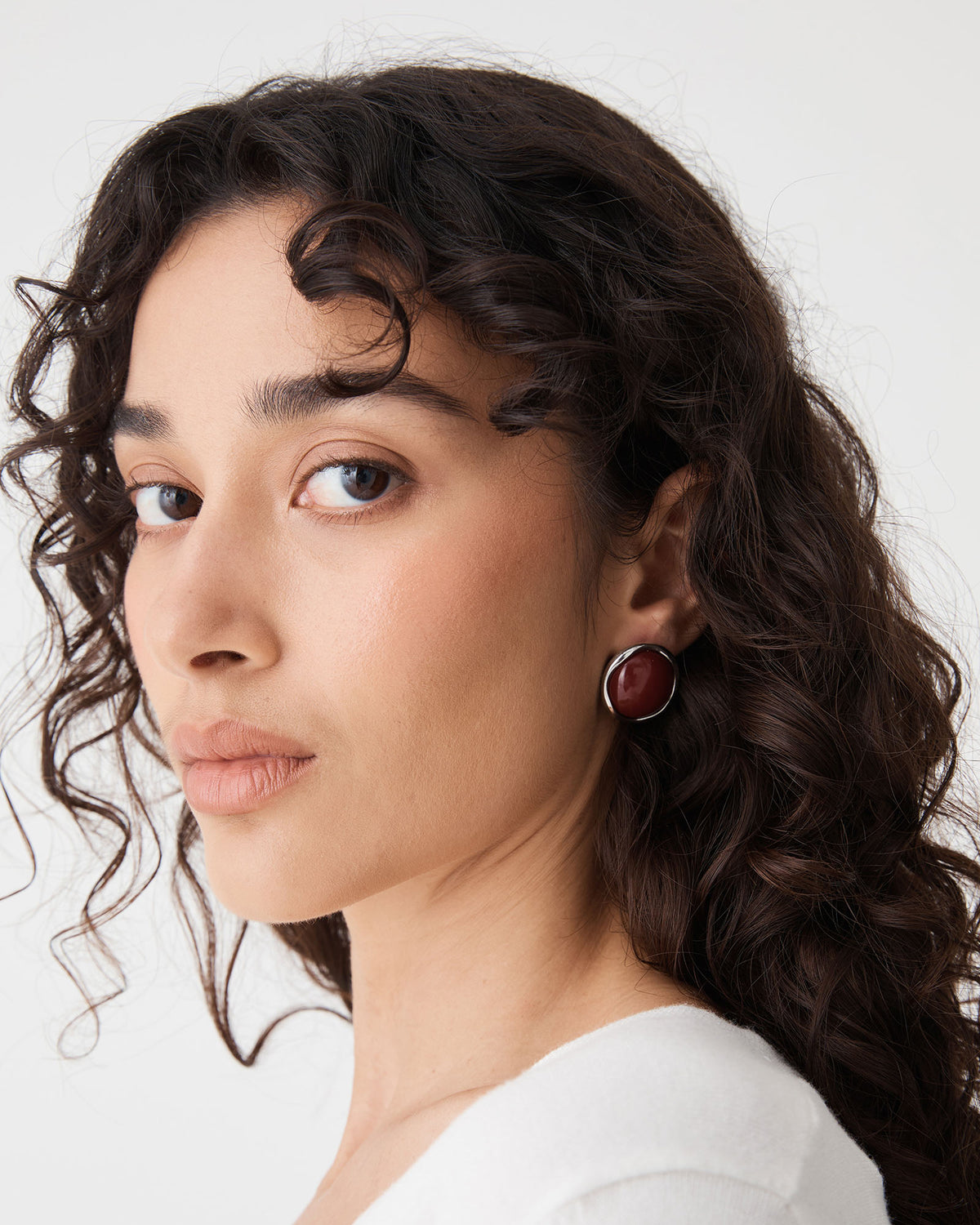 Halo Oval Studs in bordeaux — view 3